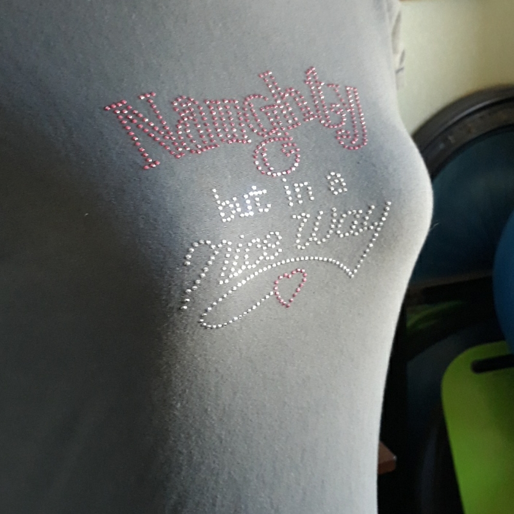 Womens Grey T Shirt W/ Pink Glitter Lettering